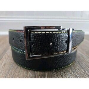EUC ROBERT GRAHAM Black Pebbled Simulated Leather Belt Size 38 Silver Buckle